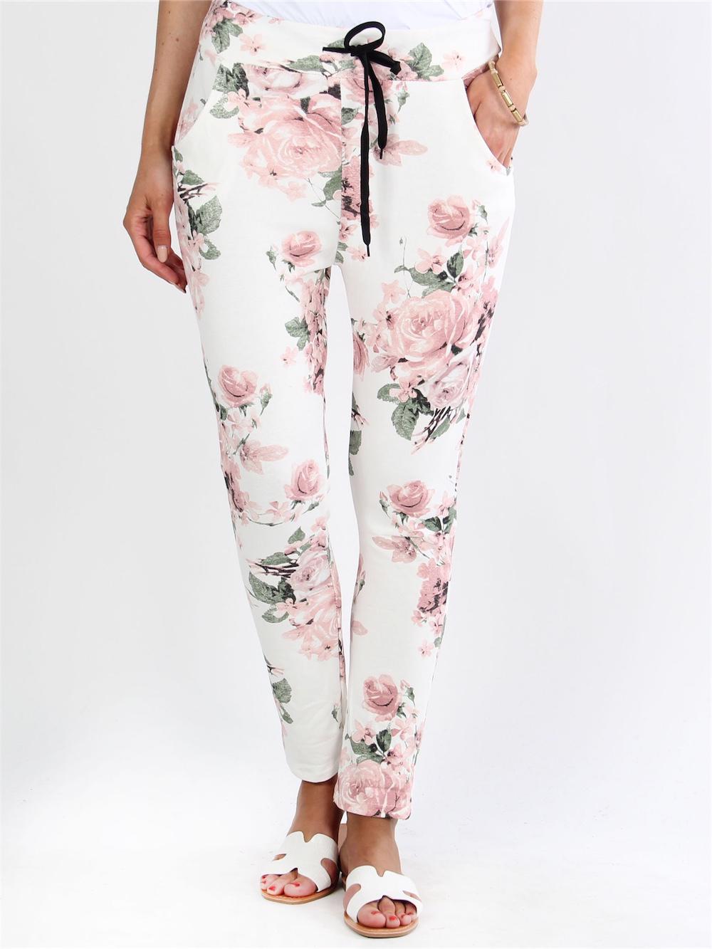 Saima - Hvide joggingbukser med roser